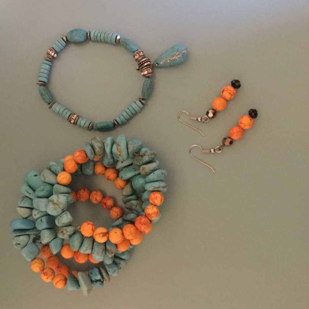 Turquoise/Coral Bracelet & Earrings Set